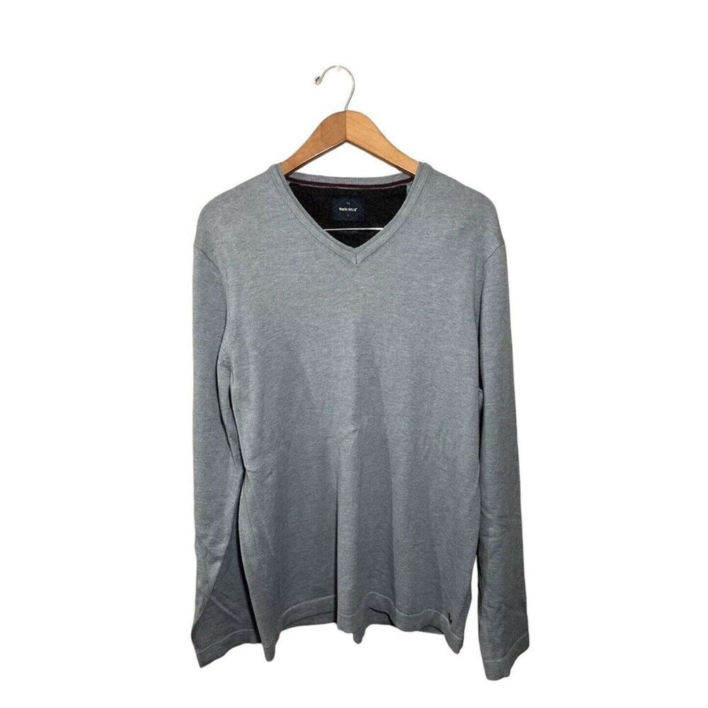 White Stuff Mens Blue V-Neck Cotton Wool Pullover Jumper Size Large Long Sleeve‎